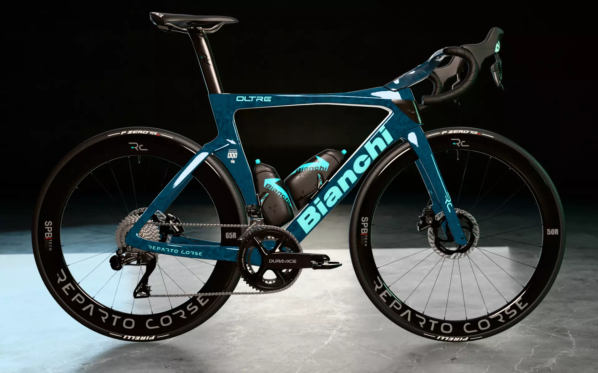 Bianchi Oltre RC — limited-edition road bike rendered in studio light