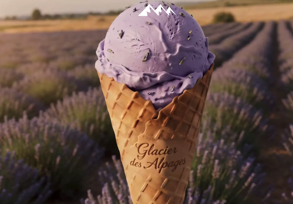 Glacier des Alpages — lavender ice cream shot in a Provence field